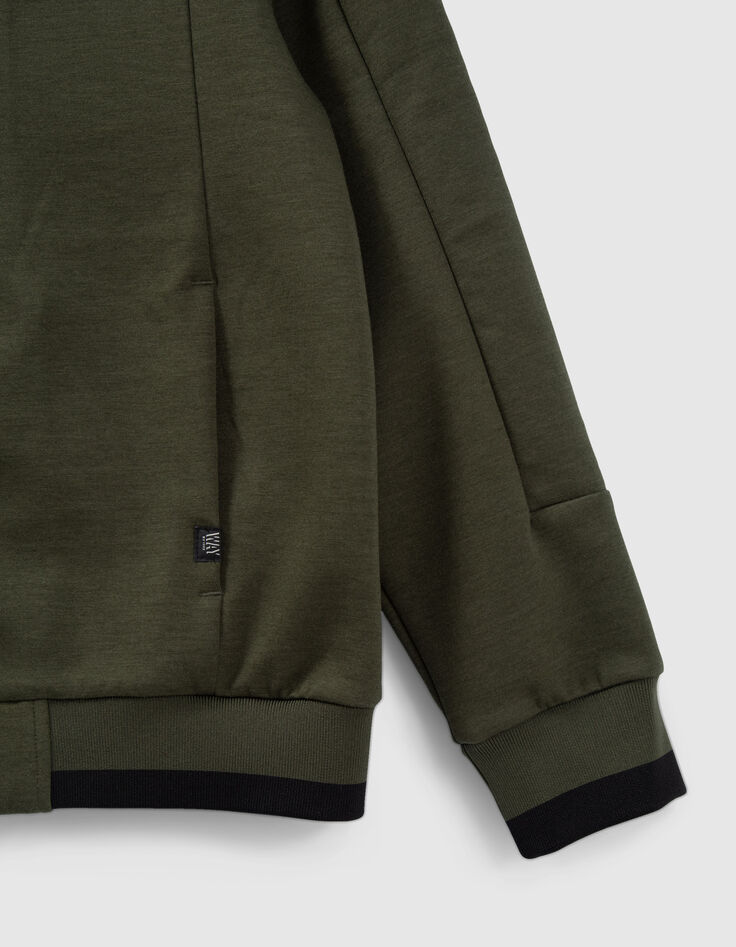 Khaki Jungensweatjacke mit Hahnentrittmuster am Umschlag-4
