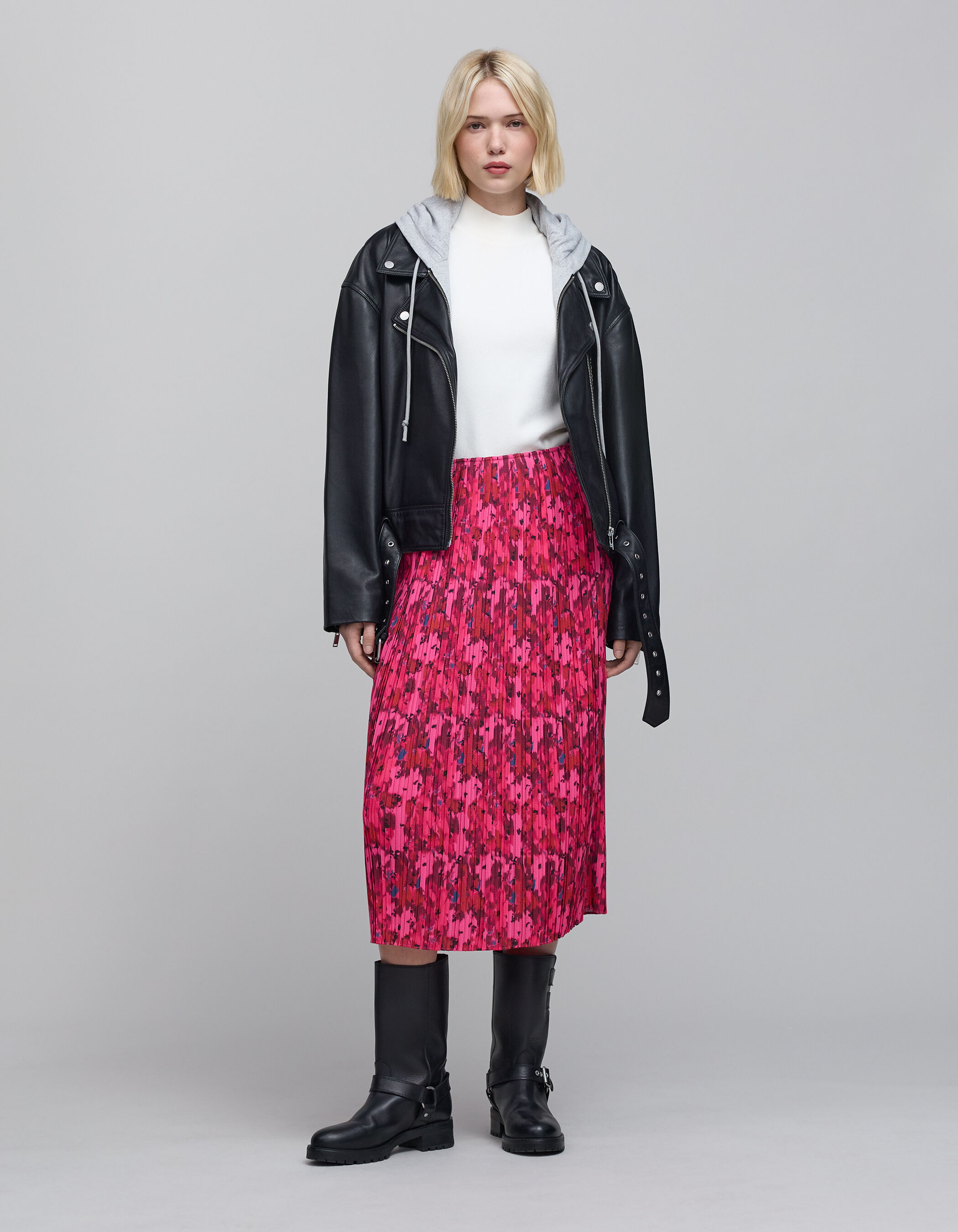 Roze plooirok met origamibloemenprint voor dames IKKS