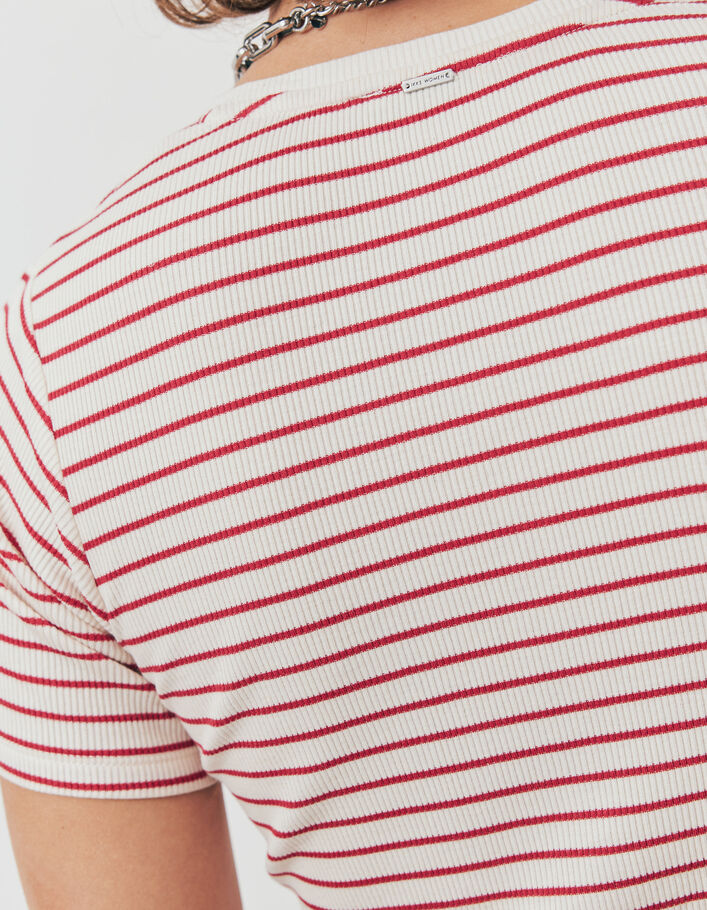 Tee-shirt marinière blanc et rouge en coton modal femme - IKKS