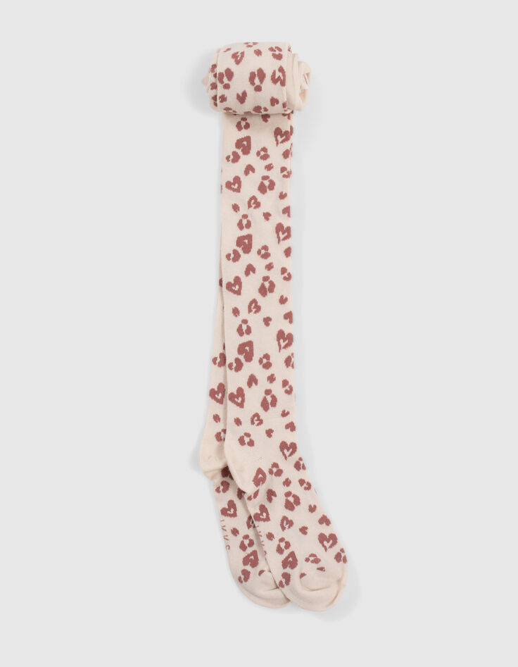 Leotardos color crudo punto leopardo corazones ni&ntilde;a-3