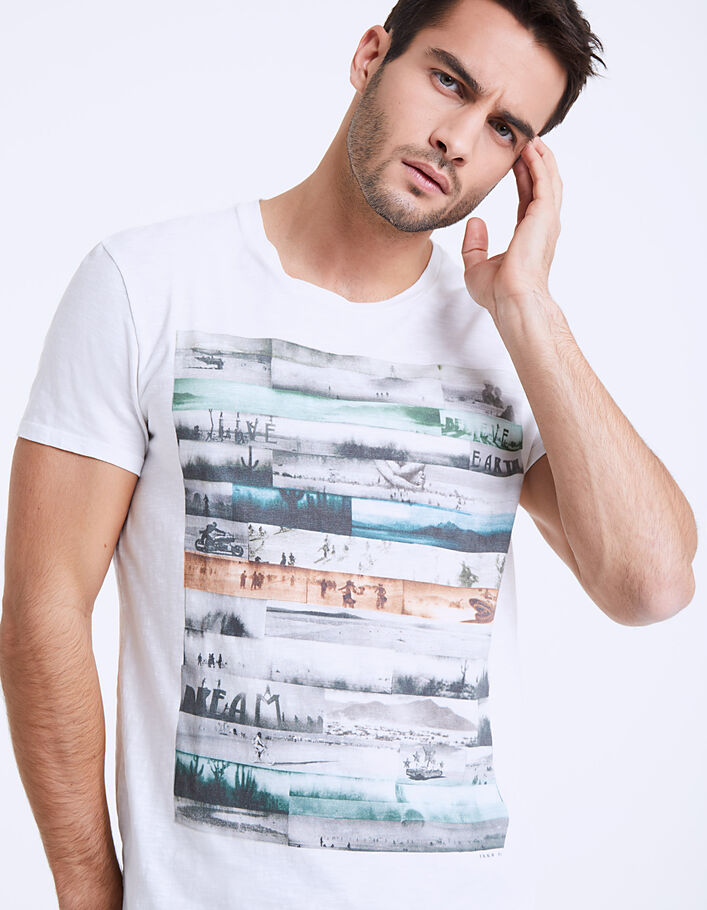 Wit heren-T-shirt opdruk Burning Man - IKKS