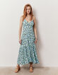 Women’s turquoise Paisley print viscose long dress-1