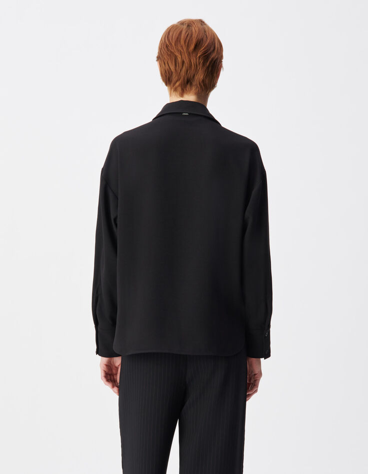 Women's long-sleeved black openwork shirt-3