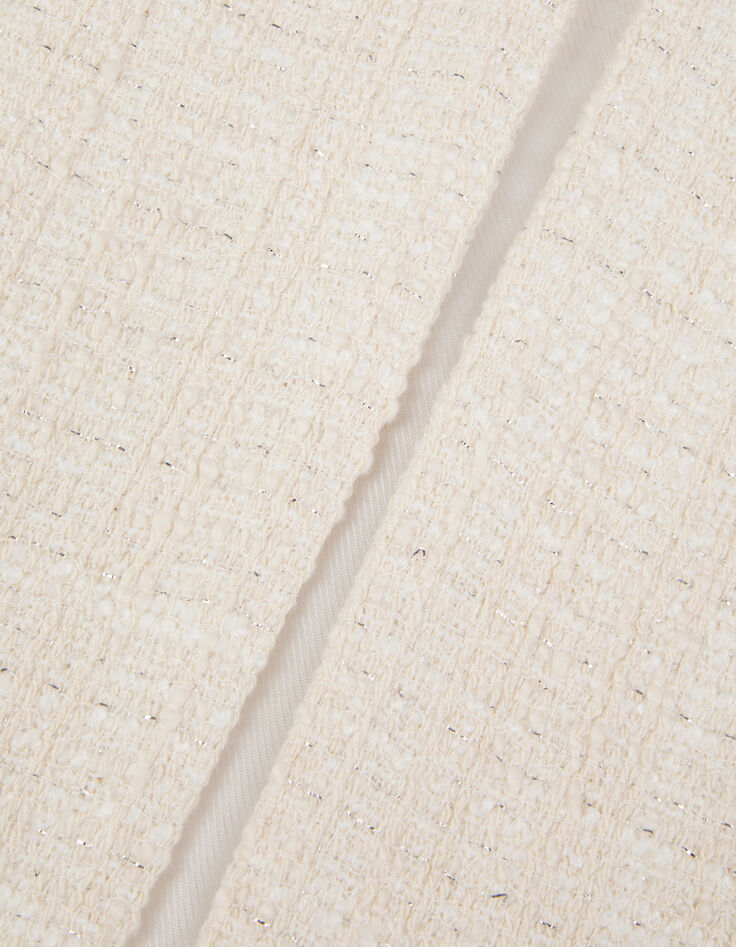 Witte bolero jas in tweed 7/8 mouwen dames-3