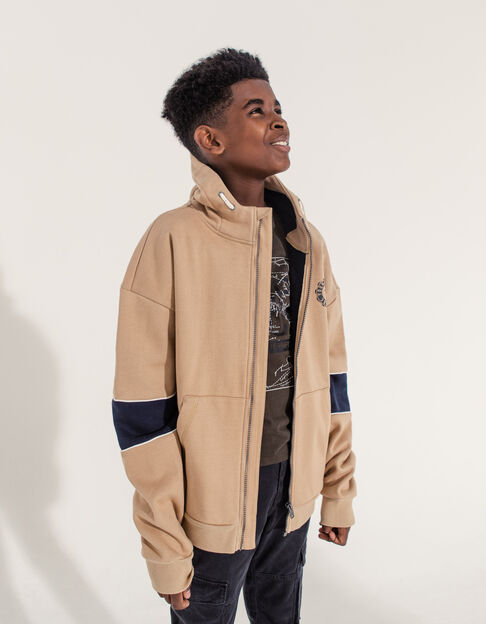 Boys’ caramel cardigan with wide bands