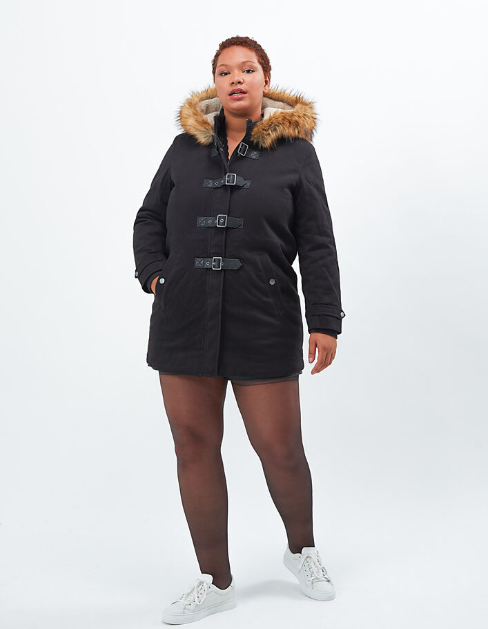 Zwarte parka met bont in duffle coatstijl I.Code  - I.CODE