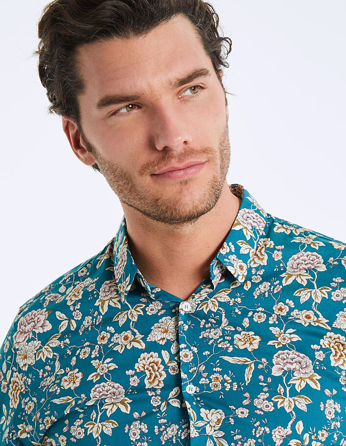 Men's turquoise Liberty floral slim shirt - IKKS