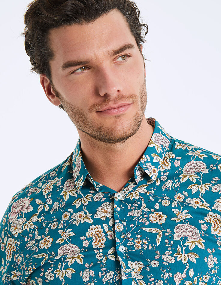 Men's turquoise Liberty floral slim shirt-5 Men's turquoise Liberty floral slim shirt-5