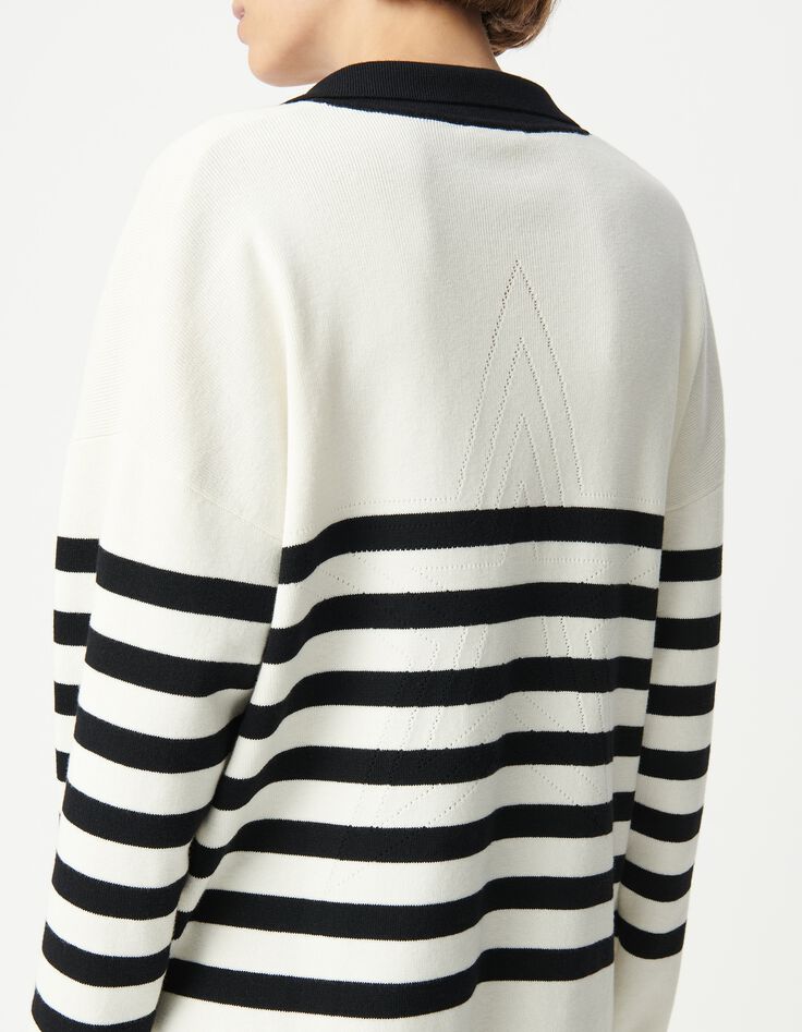 Black and ecru striped sailor sweater with contrasting polo collar Women-5