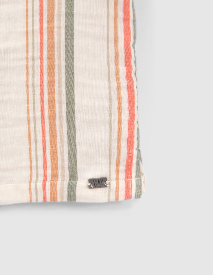 Chemise blanc cassé rayures kaki et orange garçon-4