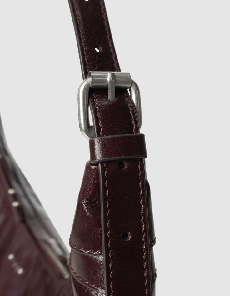 Bolso semiluna burdeos cuero brillante Allane mujer-4 Bolso semiluna burdeos cuero brillante Allane mujer-4