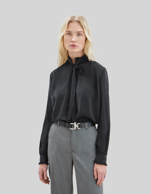 Pure Edition – Women's black blouse with ruffled neck tie - IKKS
