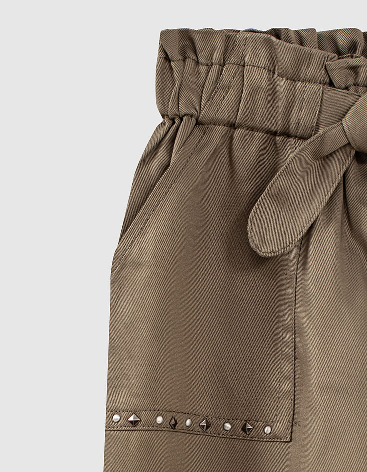 Pantalon paper bag kaki fluide 7/8ème fille-4