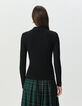 Pull noir tricot 100% laine col polo zippé Femme-4