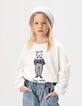 T-shirt écru coton bio lapin col dentelle 3D fille-2