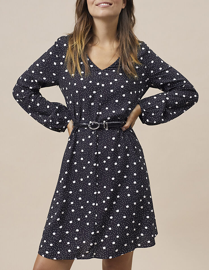 Schwarzes Kleid mit Tupfenprint I.Code-2 Schwarzes Kleid mit Tupfenprint I.Code-2