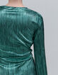 Robe émeraude métallisée plisssée Femme-5