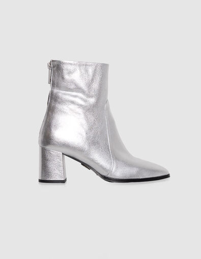 Women's silver leather zipped heeled boots - IKKS