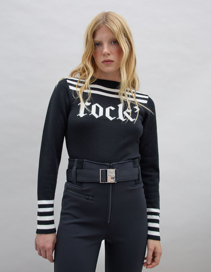 Women&rsquo;s black knit Rock slogan IKKS x DUVILLARD sweater-5