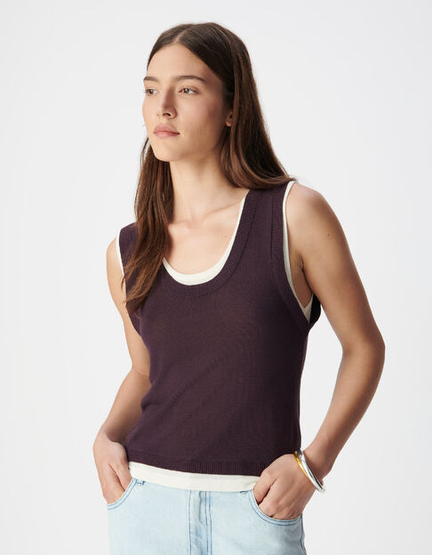 Women's trompe-l'oeil burgundy knit sleeveless sweater - IKKS