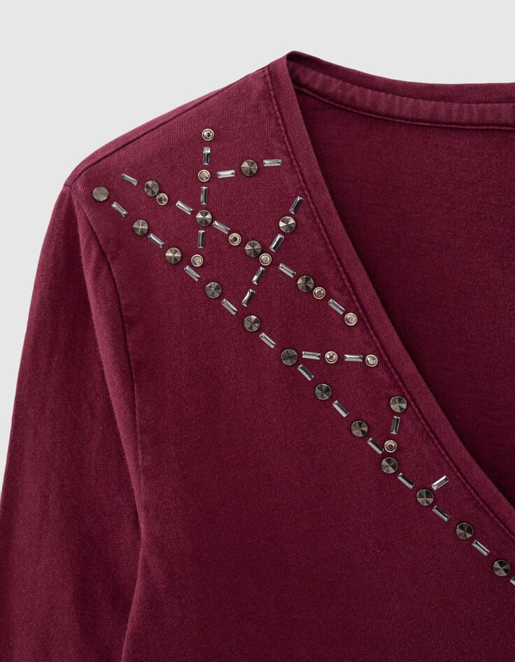 Women’s burgundy organic cotton long sleeve T-shirt-3