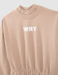 Girls’ beige sweatshirt-dress with elasticated waist-2
