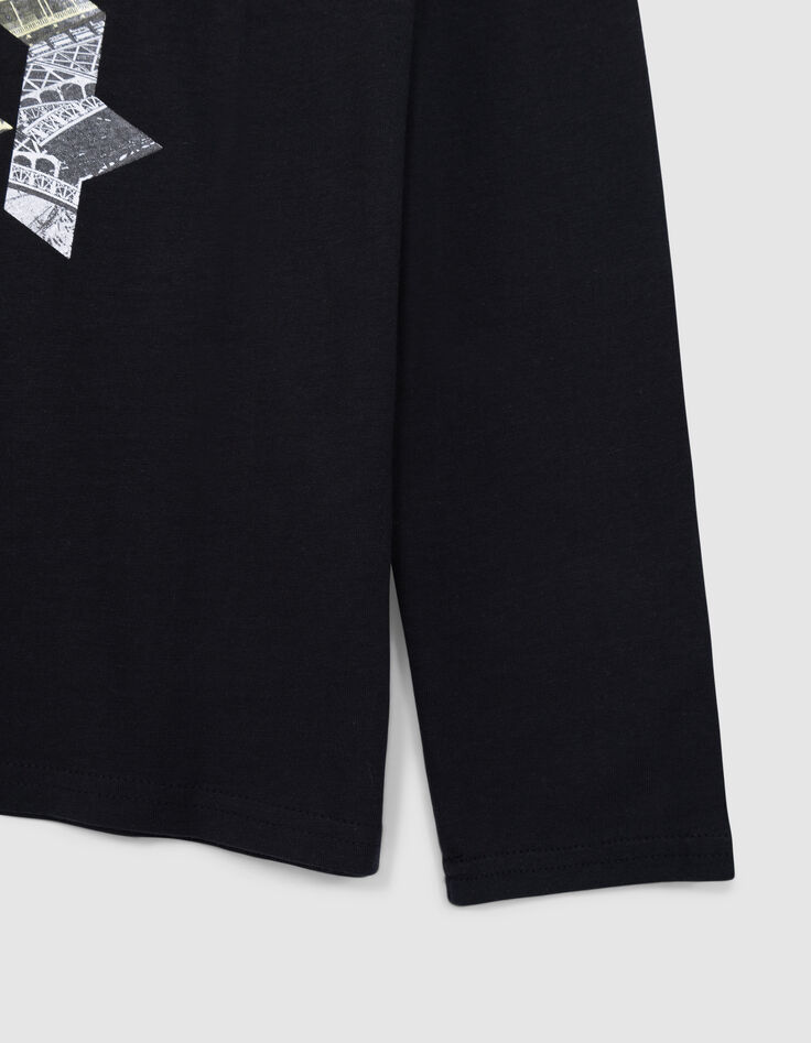 Zwart gedestructureerd T-shirt in biokatoen voor jongens-4