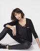 Cardigan noir apport viscose badges bijoux femme-1
