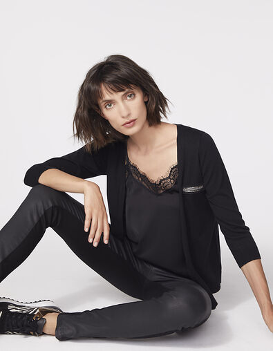 Cardigan noir apport viscose badges bijoux femme - IKKS