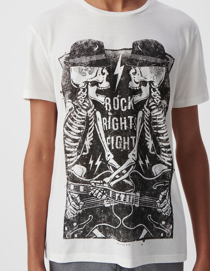 Weißes Herren-T-Shirt, Biobaumwolle, Skelett-Gitarrist-4