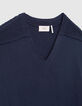Navy Herrenpullover mit Ottoman-Struktur und V-Ausschnitt-3