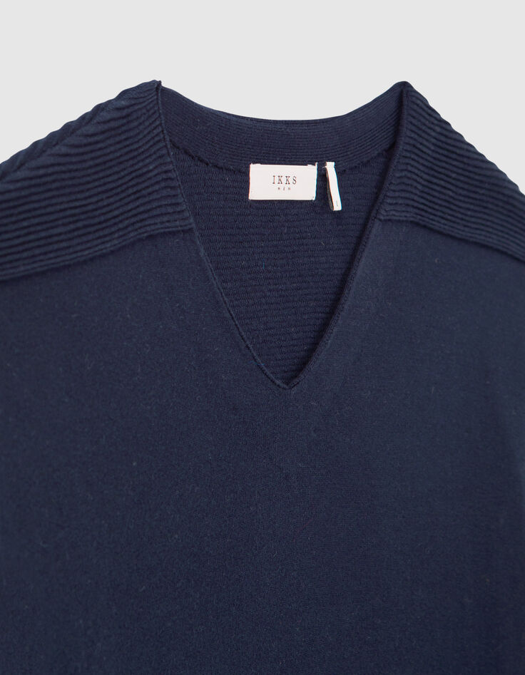 Navy Herrenpullover mit Ottoman-Struktur und V-Ausschnitt-3