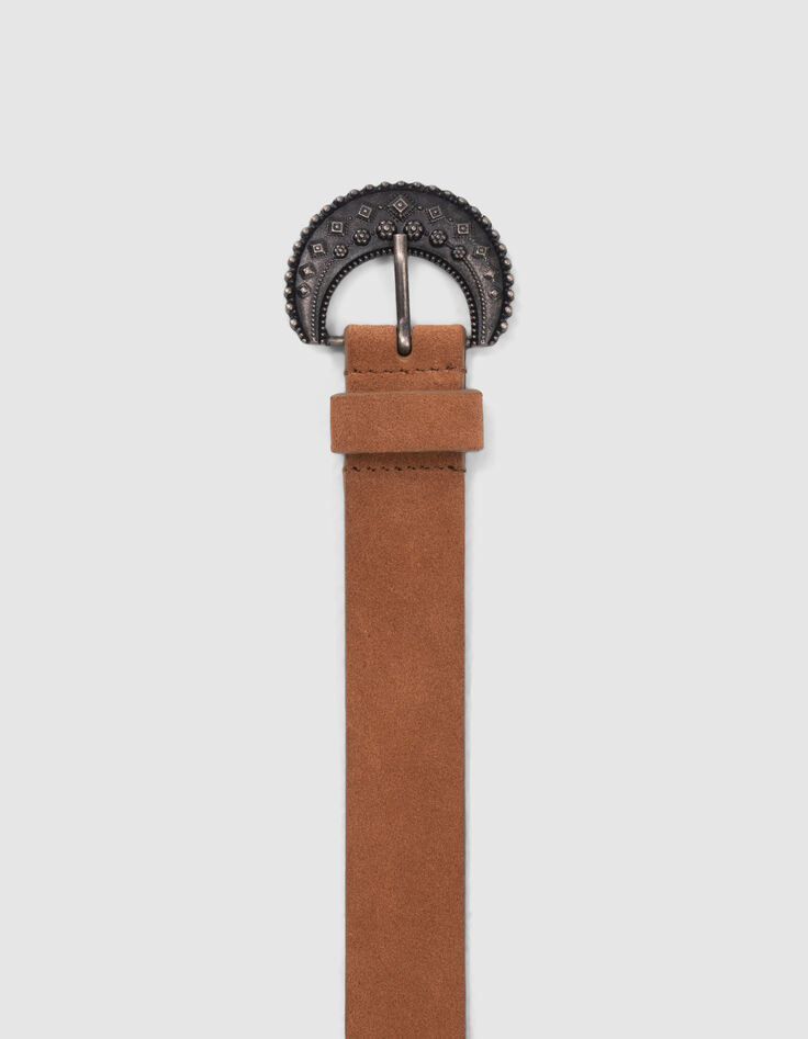 Ceinture camel cuir velours boucle fantaisie fille-4