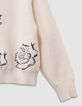 Pull col montant blanc tricot broderies sequins fille-7