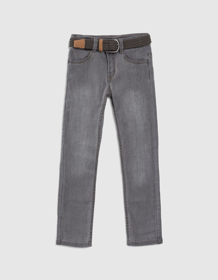 Boys’ grey SLIM jeans with woven belt-4