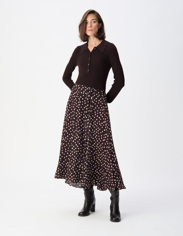 Jersey marr&oacute;n canal&eacute; cuello polo para mujer-2