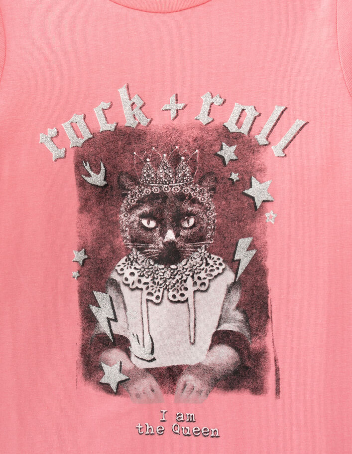 T-shirt rose vif visuel chat-princesse fille - IKKS