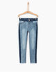 Jean skinny faded blue 7/8ème bas frangés fille-1