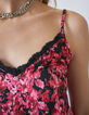 Rosa Damentop mit Blumenprint und schwarzer Spitze-3