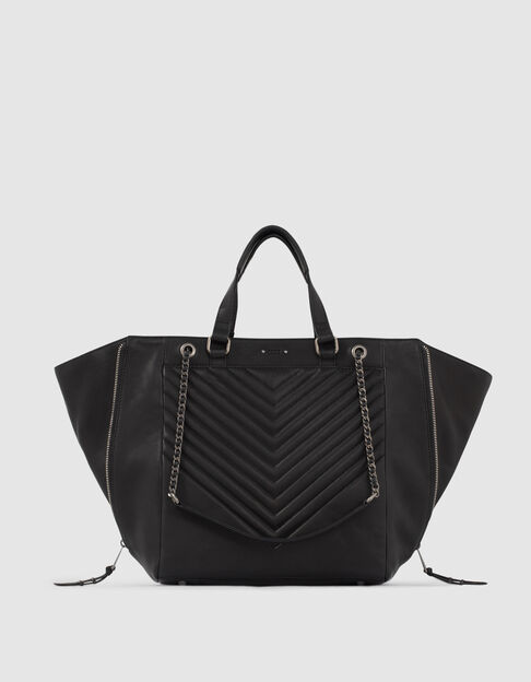 Schwarze gesteppte Tote Bag aus Chevron-Leder für Damen THE 1440