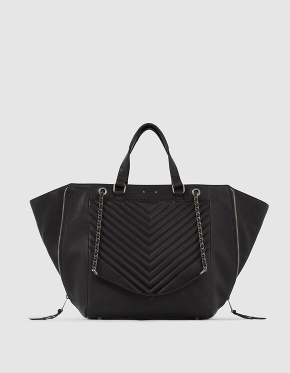 Women’s THE 1440 black quilted chevron leather tote bag