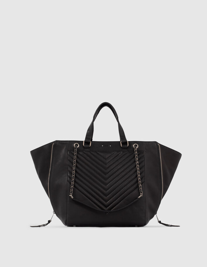 Women’s THE 1440 black quilted chevron leather tote bag-1