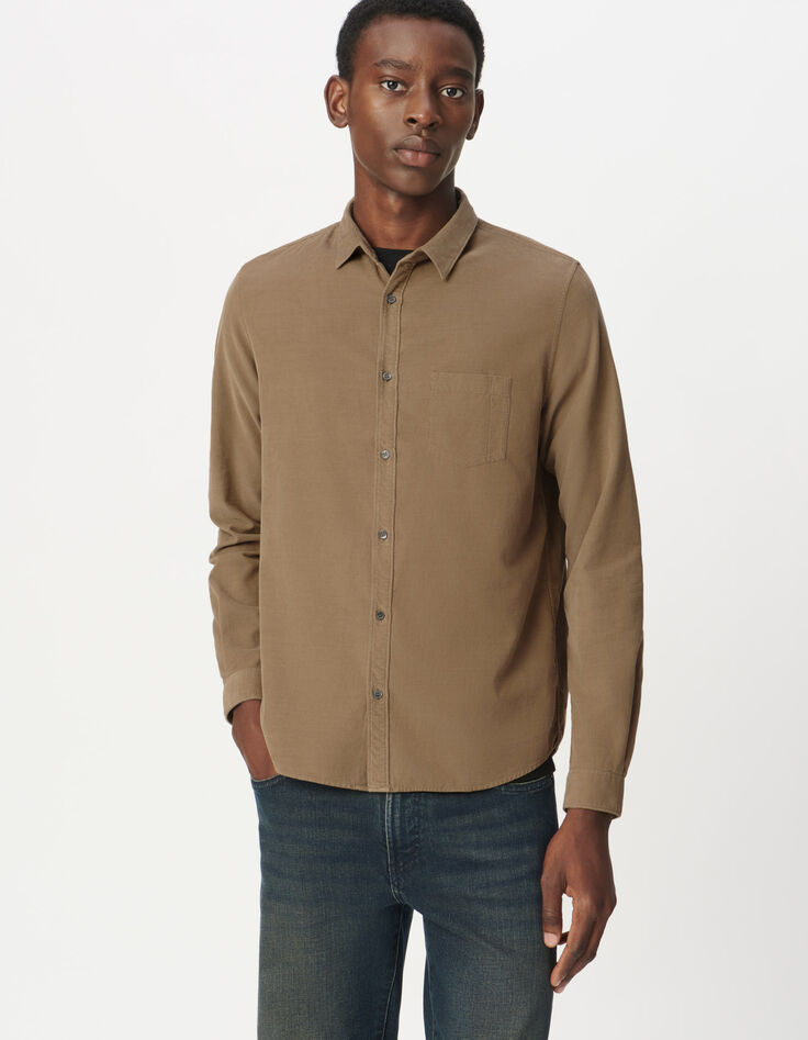 Men’s beige organic cotton needlecord regular shirt-3