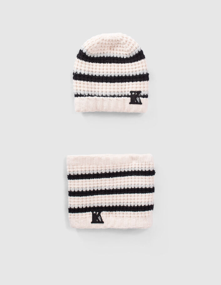 Gorro crudo punto lúrex rayas niña-6
