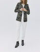 Women’s khaki camouflage denim safari jacket with badges-5
