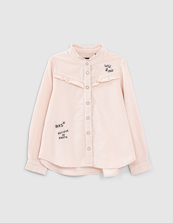 Girls’ pale pink embroidered needlecord shirt