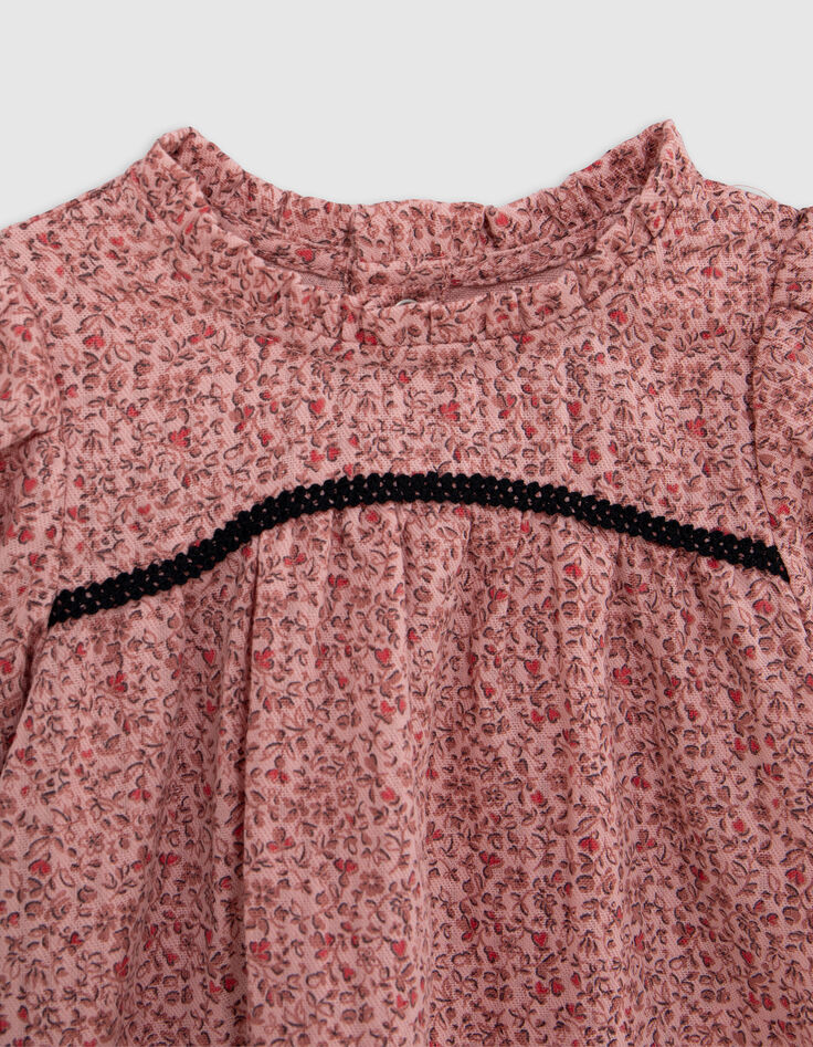 Blouse rose coton bio petites fleurs faux-uni bébé fille-2