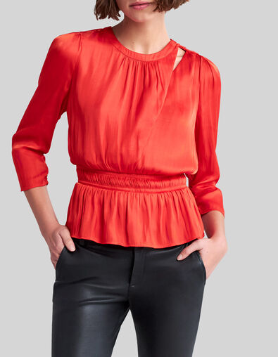 Blouse orange recyclée avec basque Femme - IKKS