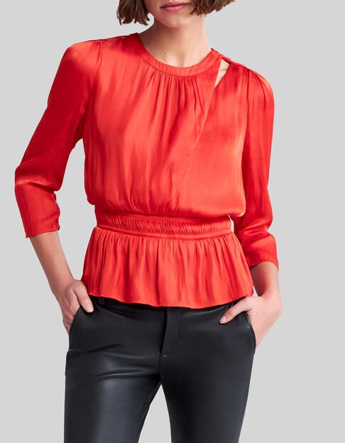Blouse orange recyclée avec basque Femme - IKKS