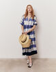Damenkleid mit Knöpfen vorne und blau-weißem Tie-Dye-1